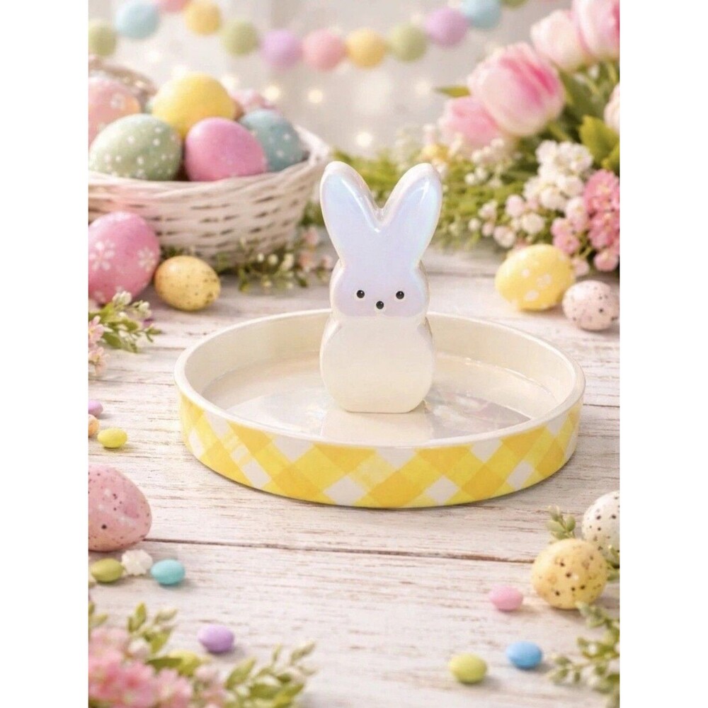 Bath & Body Works Peeps Yellow & White Plaid Bunny Trinket Dish New RARE